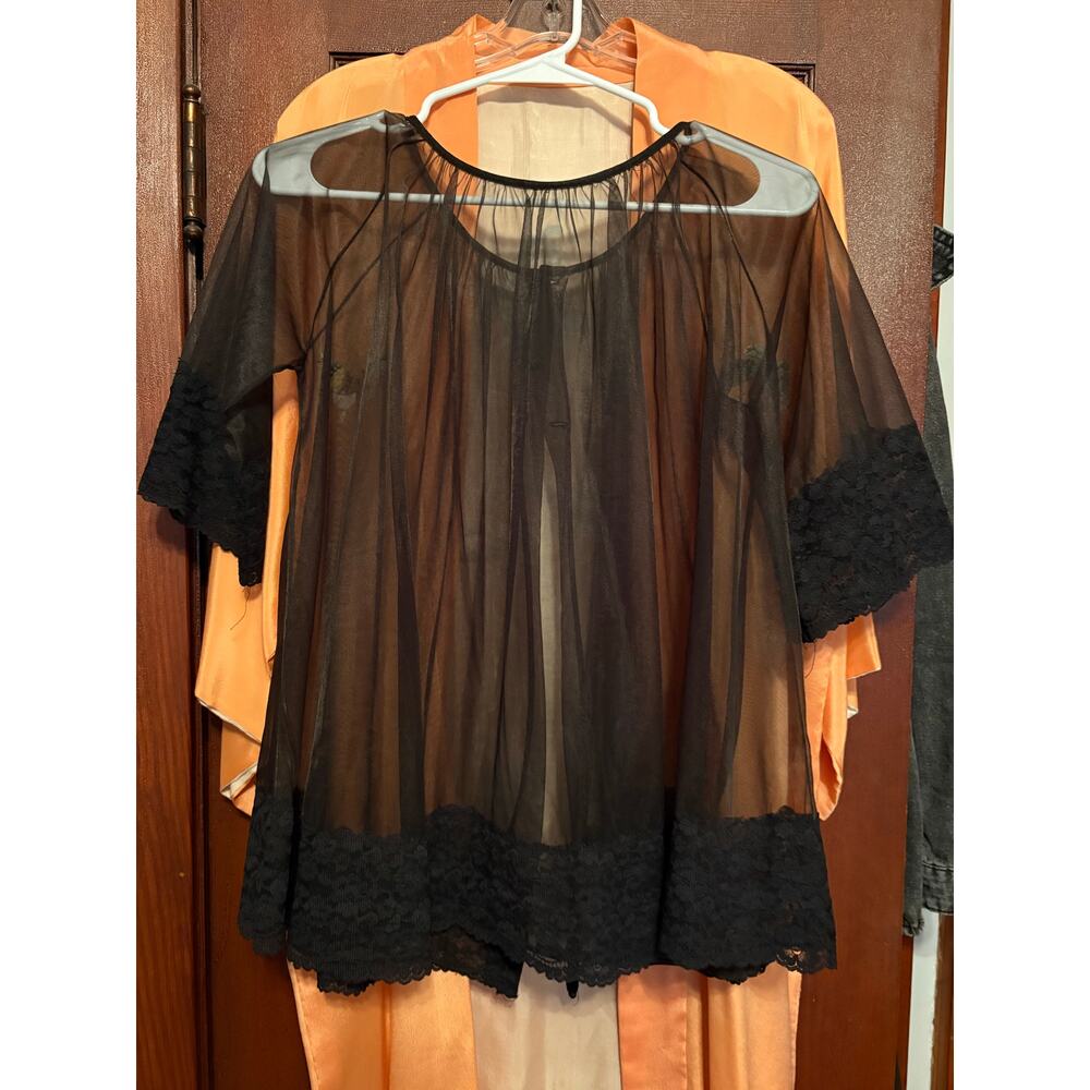 Vintage 1960s Black Babydoll Sheer Lace Lingerie Top